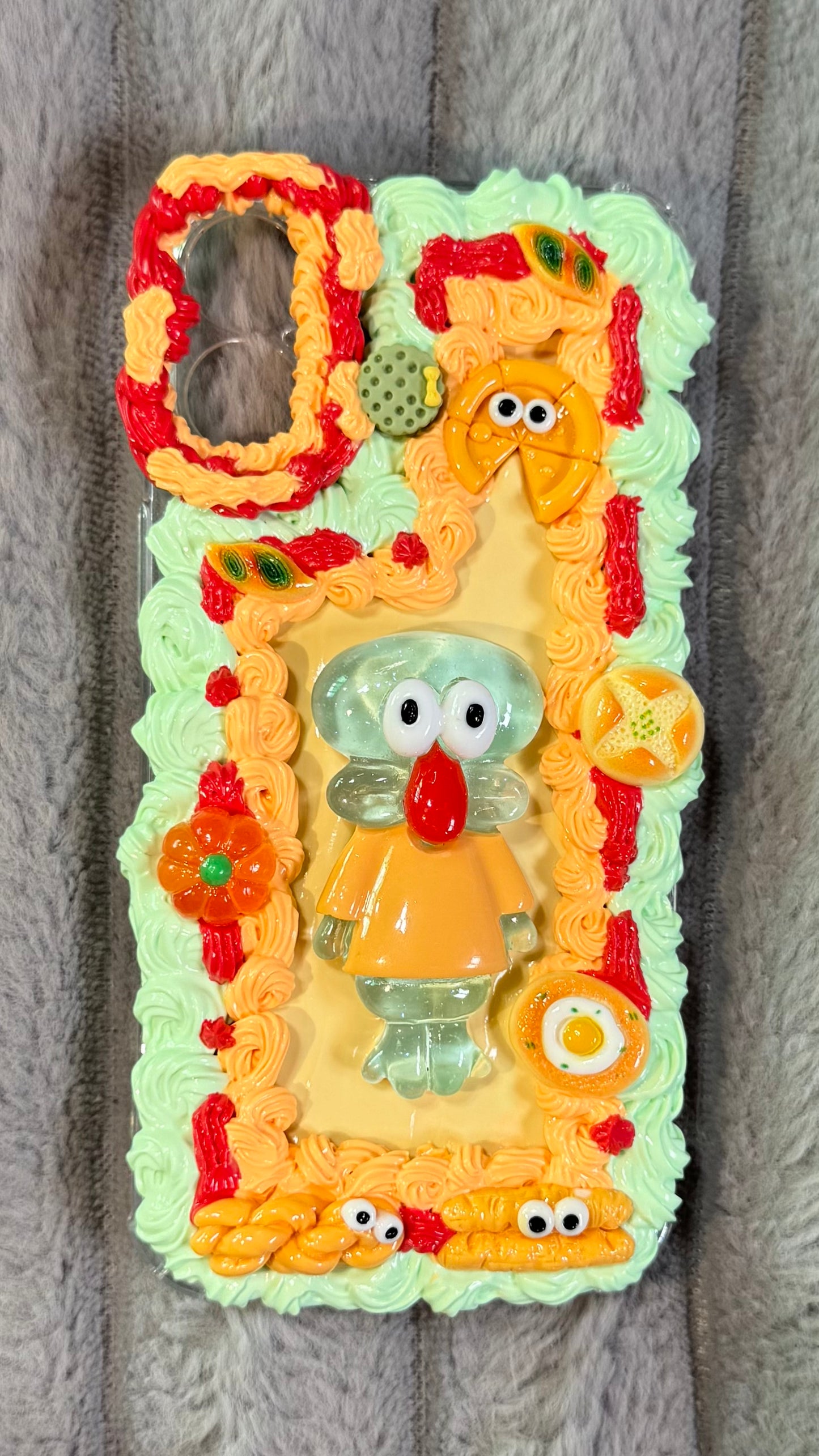 Fake Cake Style Squidward Phone Case – Whimsical 3D Kawaii Charm!