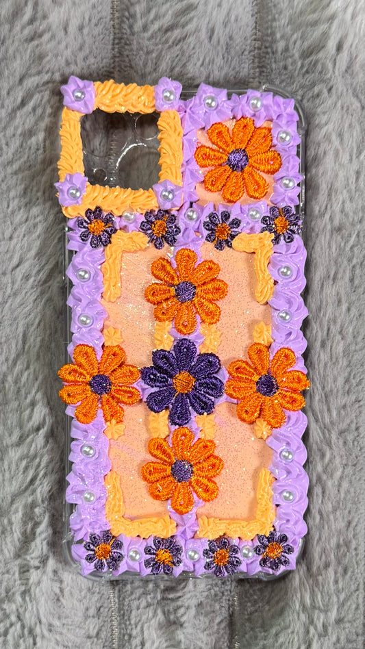 Handmade Y2K Creamy Floral Phone Case – 3D Decoden Style with Pearls & Embroidery