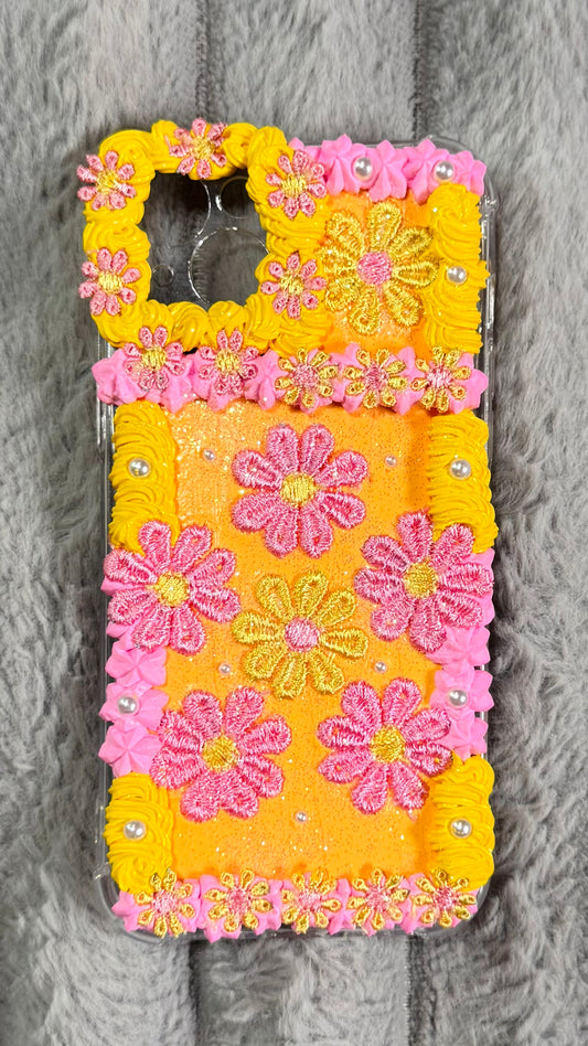 Handmade Y2K Floral Whipped Cream Phone Case – Pink & Yellow 3D Cute Aesthetic