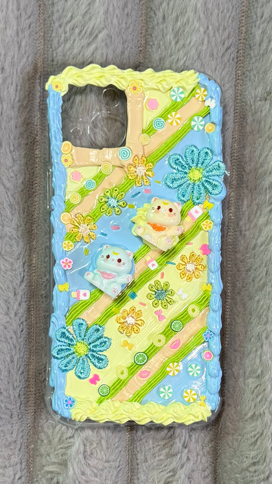 Handmade Kawaii Whipped Cream Phone Case โ 3D Cats & Candy Flowers
