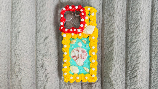 Ocean Bliss Decoden Phone Case – Handmade Seashell 3D Whipped Cream Style Cover