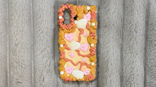Custom Chocolate & Pink Creamy Decoden Phone Case with Shell Accents