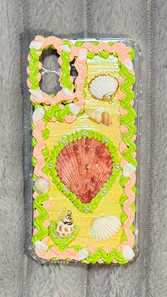 Handmade Peach & Lime Seashell Decoden Phone Case