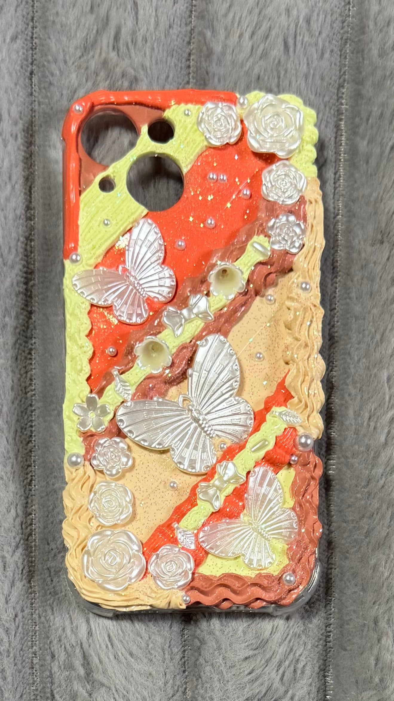 Handmade 3D Butterfly & Rose Decoden Phone Case – Y2K Whimsical Glam