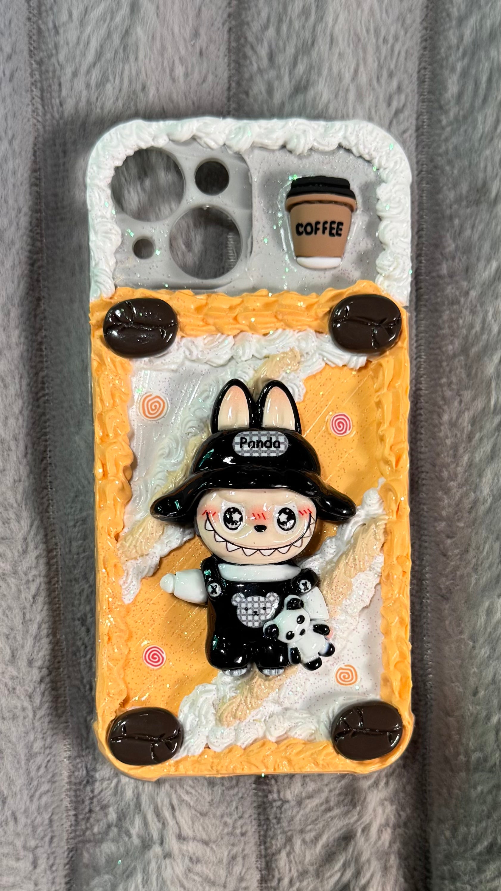 Handmade Labubu Panda Coffee Decoden Phone Case Handmade Labubu Panda Coffee Decoden Phone Case