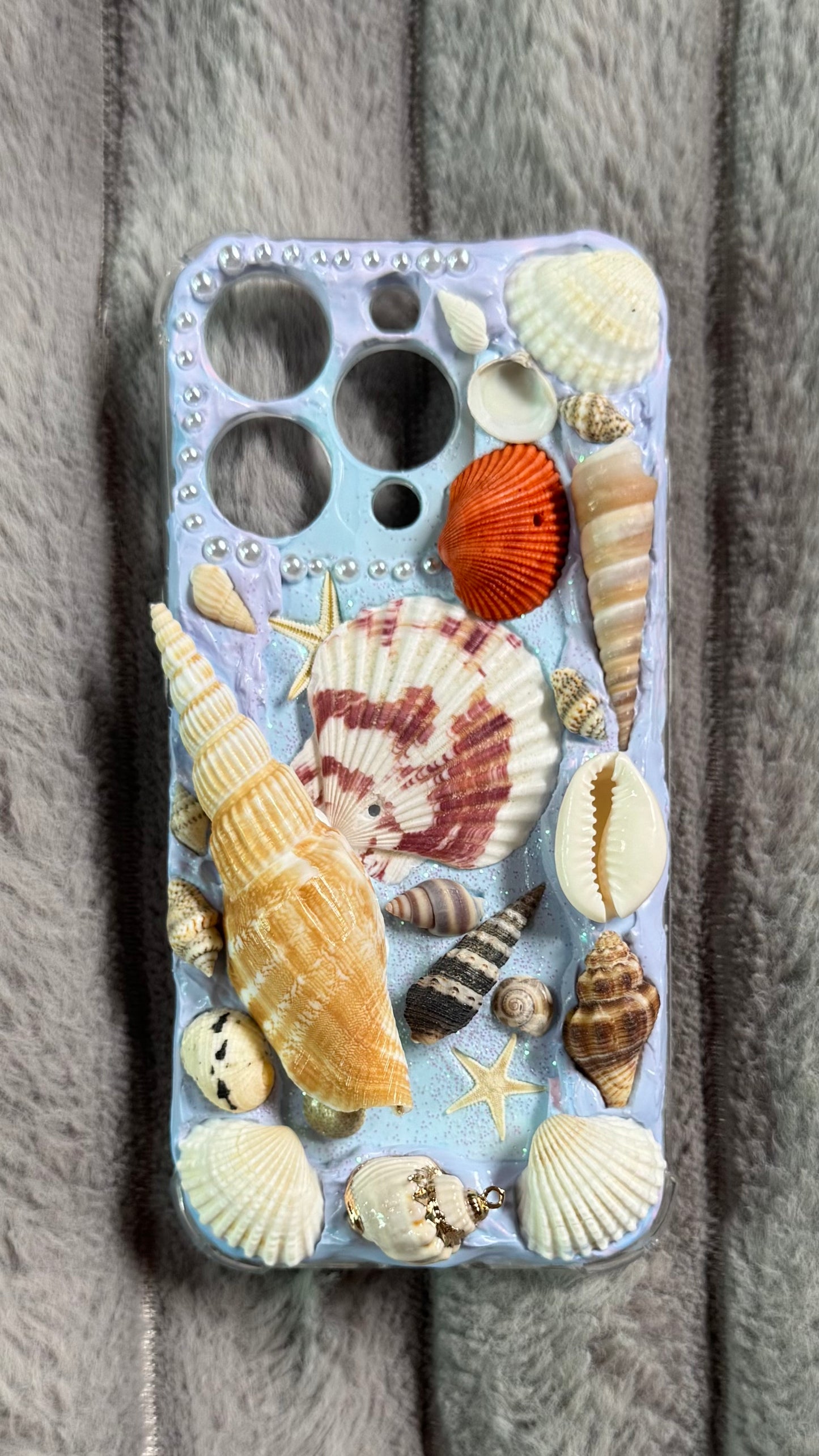 Ocean-Inspired Handmade Seashell Whipped Cream Phone Case – Custom Beach Aesthetic