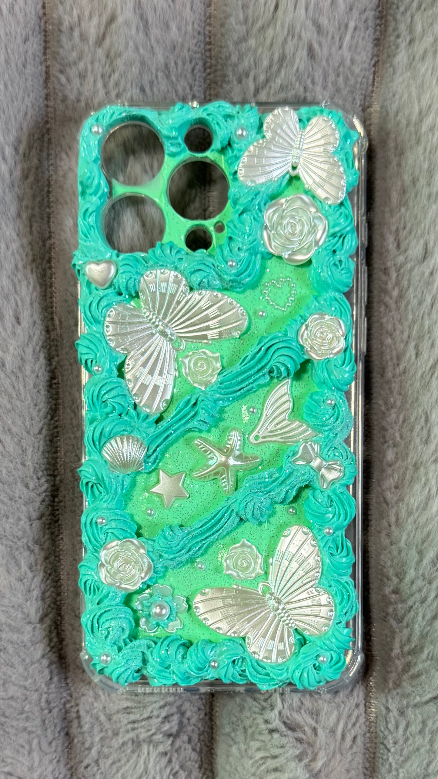 Handmade Turquoise Buttercream Phone Case | Ocean-Inspired Bling & Custom Whimsy for Your Device