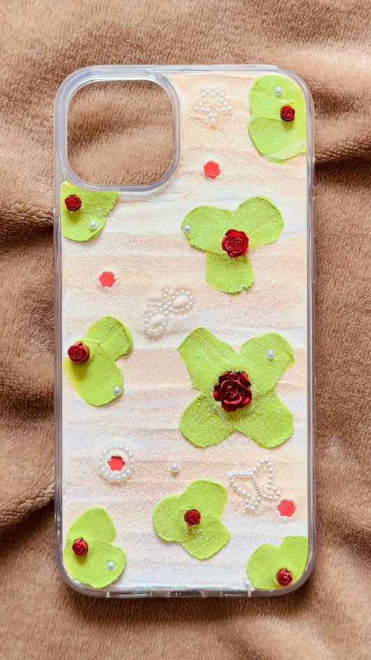 Matcha Rose & Pearls: Romantic Handmade Decoden Case