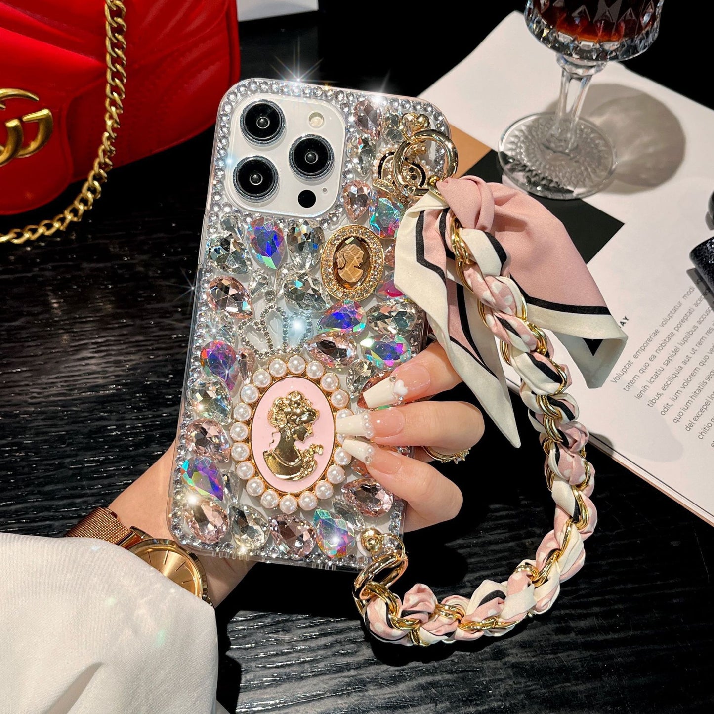✨ Crystal Princess Cameo iPhone Case with Chain ✨