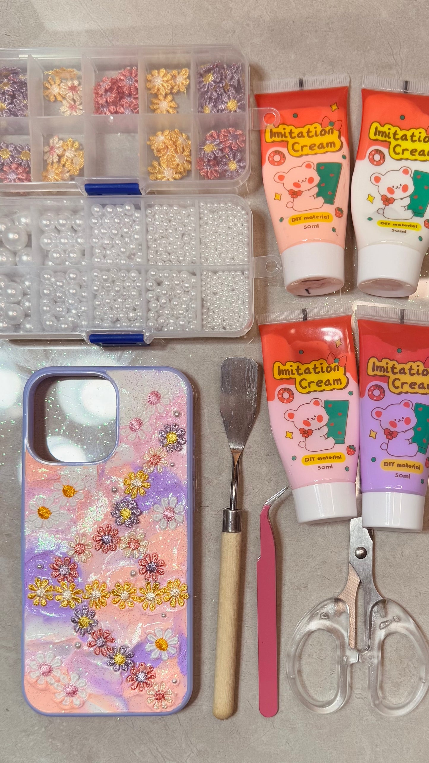 Handcrafted Pastel Floral Phone Case with Fabric Flowers