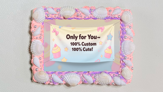 Handcrafted Pearl & Shell Frame – Pastel Lilac Creamcore Wooden Photo Frame