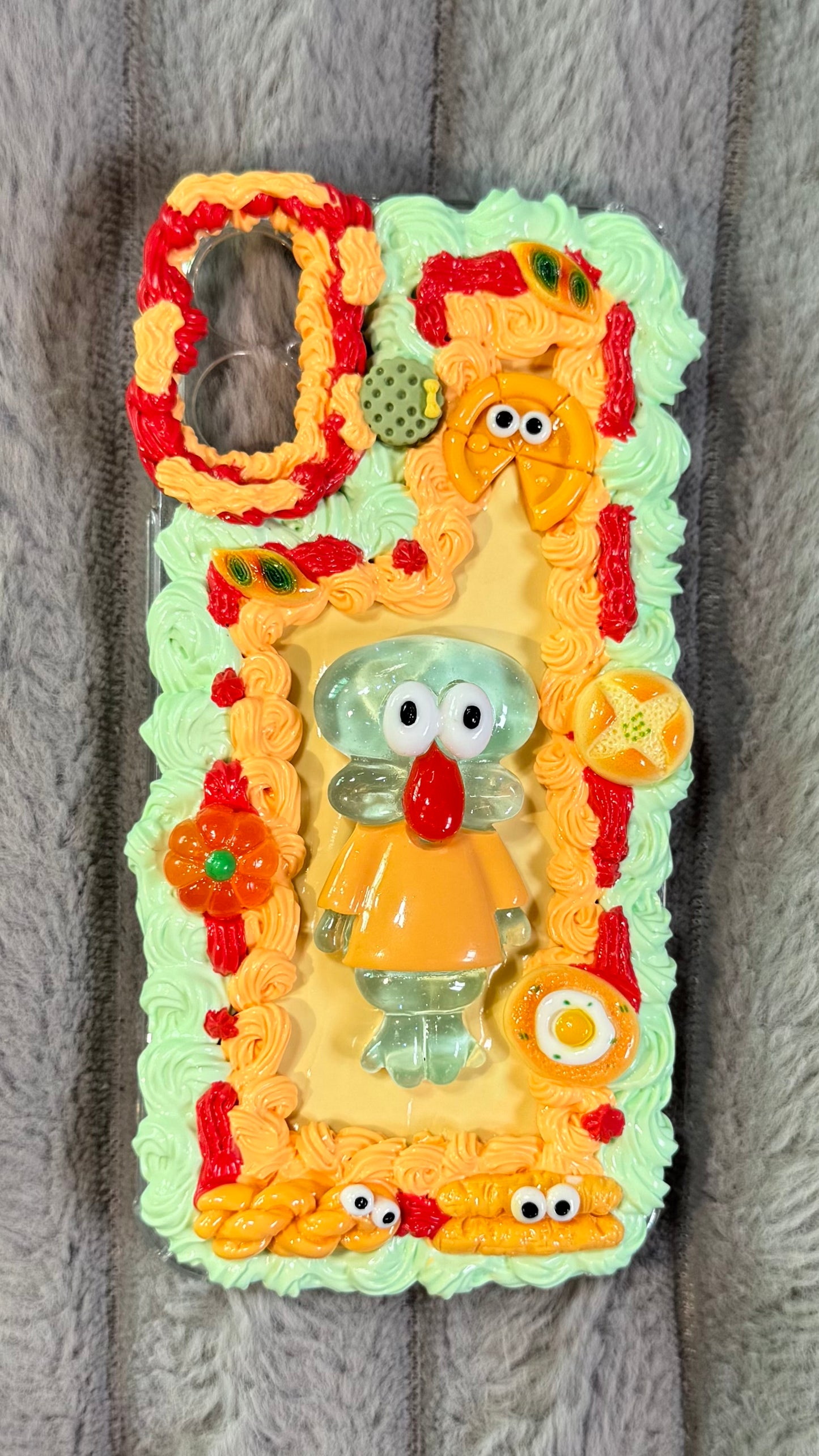 Fake Cake Style Squidward Phone Case – Whimsical 3D Kawaii Charm!