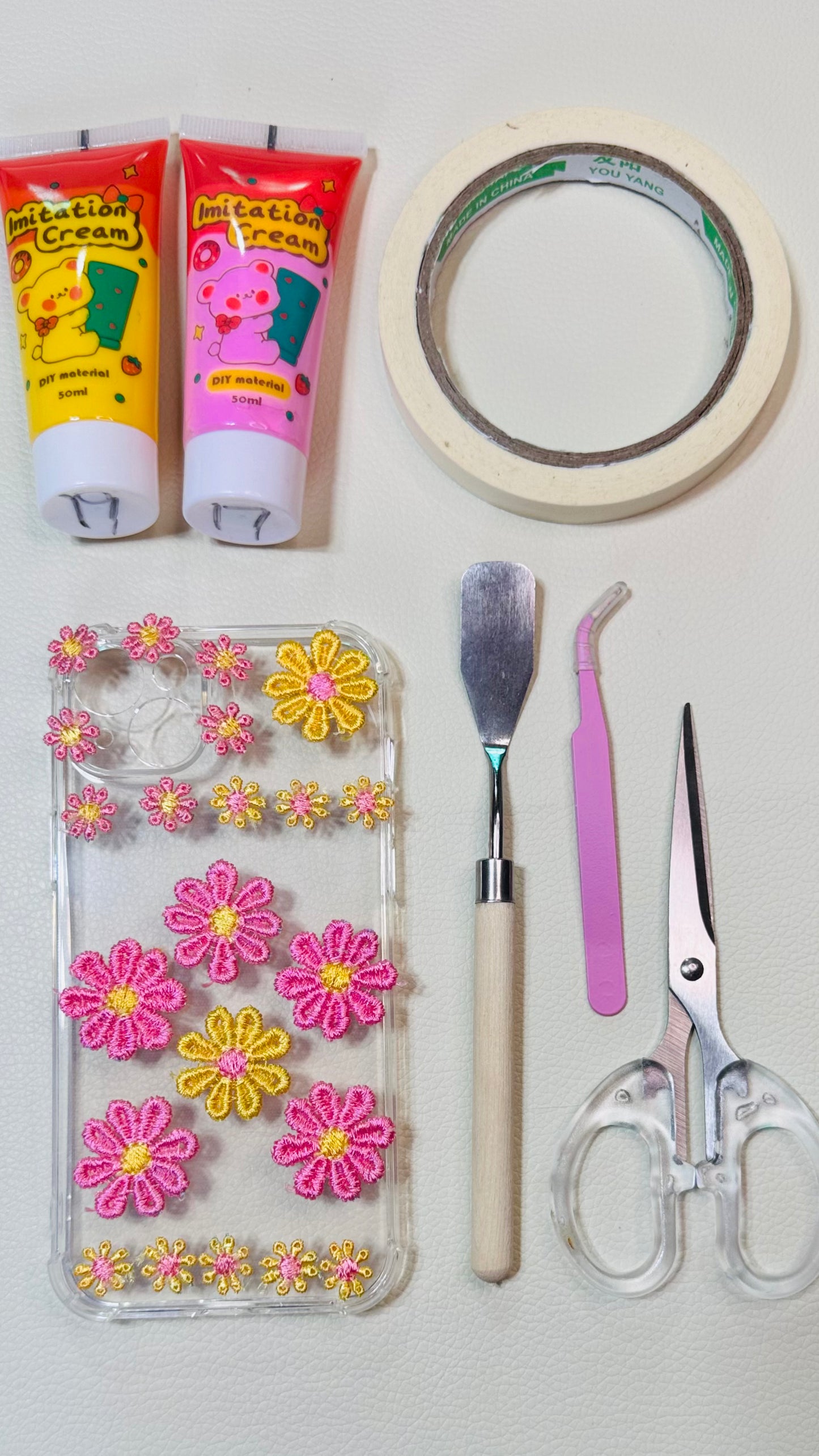 Handmade Y2K Floral Whipped Cream Phone Case – Pink & Yellow 3D Cute Aesthetic