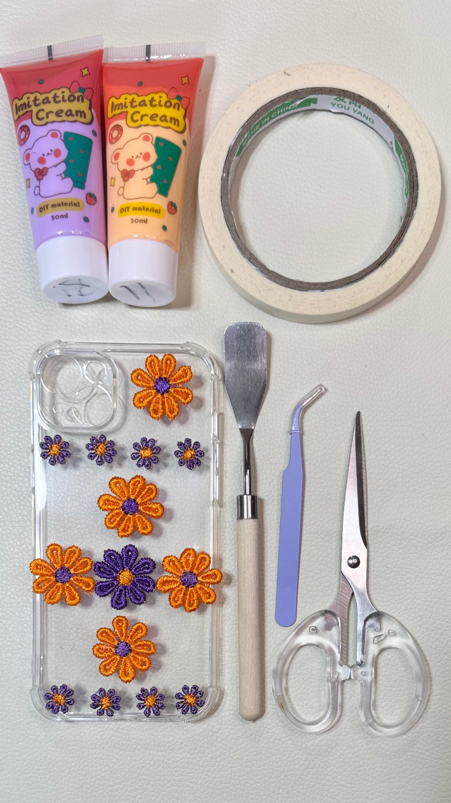 Handmade Y2K Creamy Floral Phone Case – 3D Decoden Style with Pearls & Embroidery