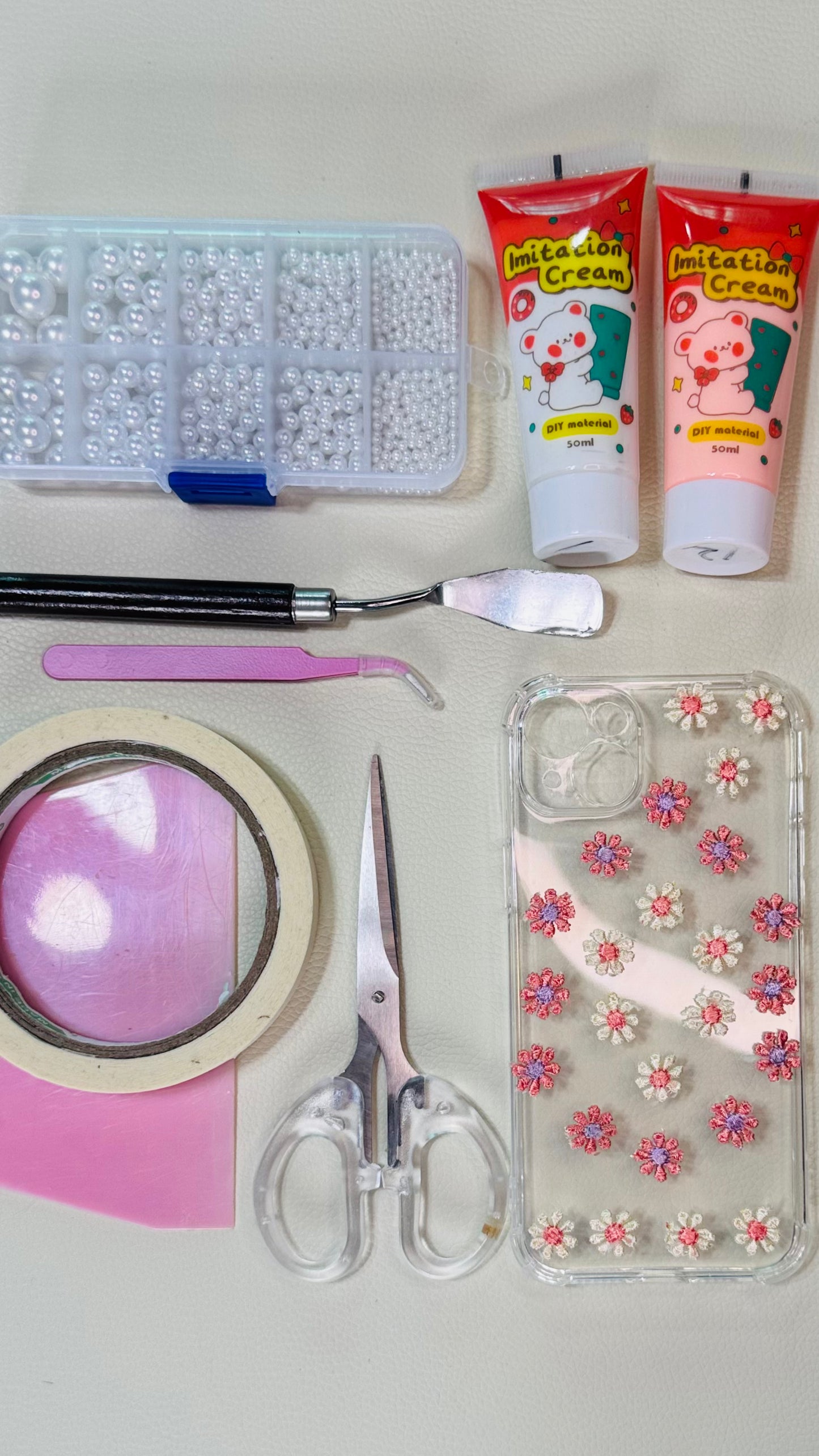 Handmade Whipped Cream Floral Phone Case – Kawaii Pearl Deco Den Aesthetic