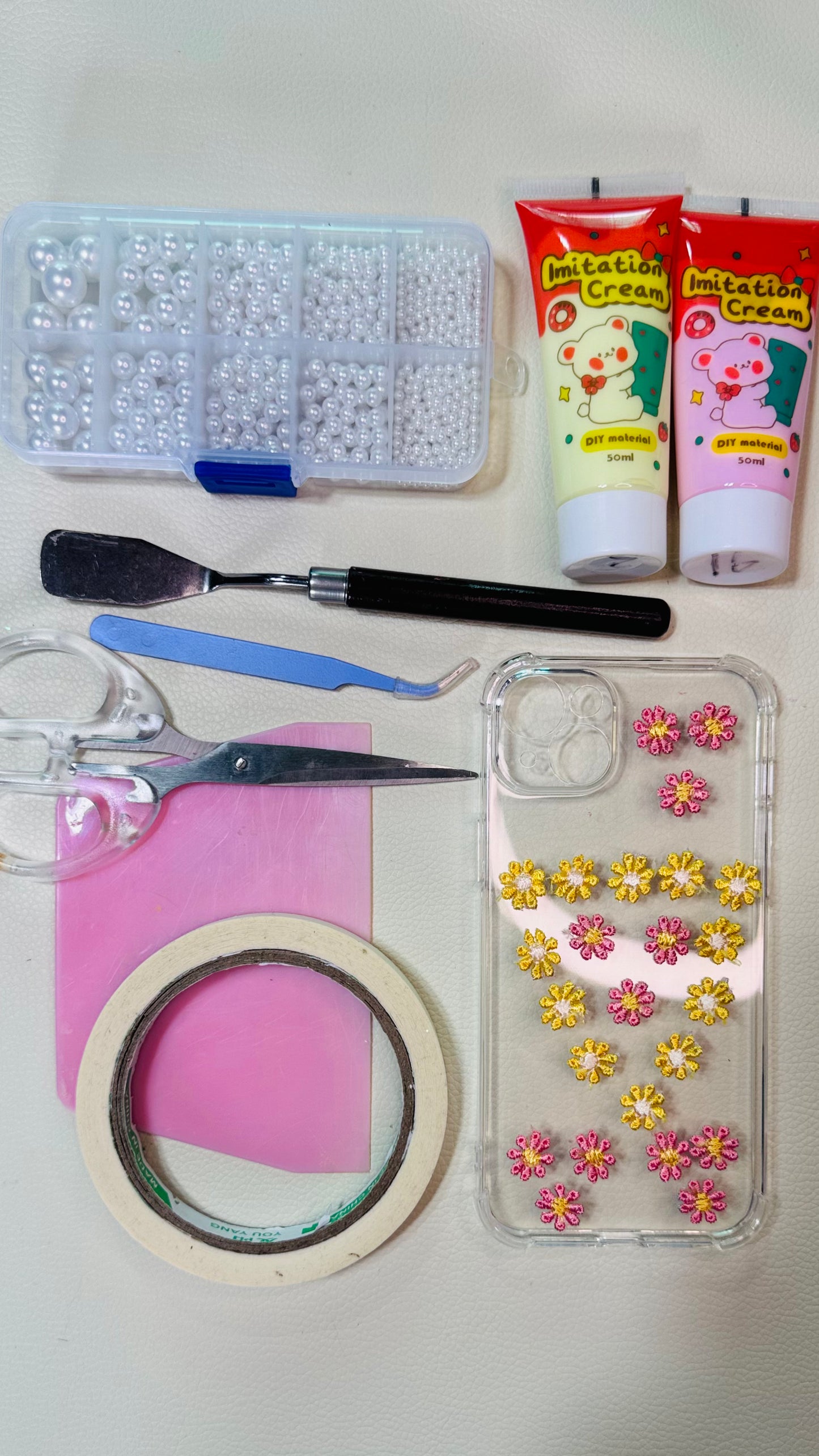 Handmade Kawaii Flower Power Decoden Phone Case - Pink & Yellow Pastel