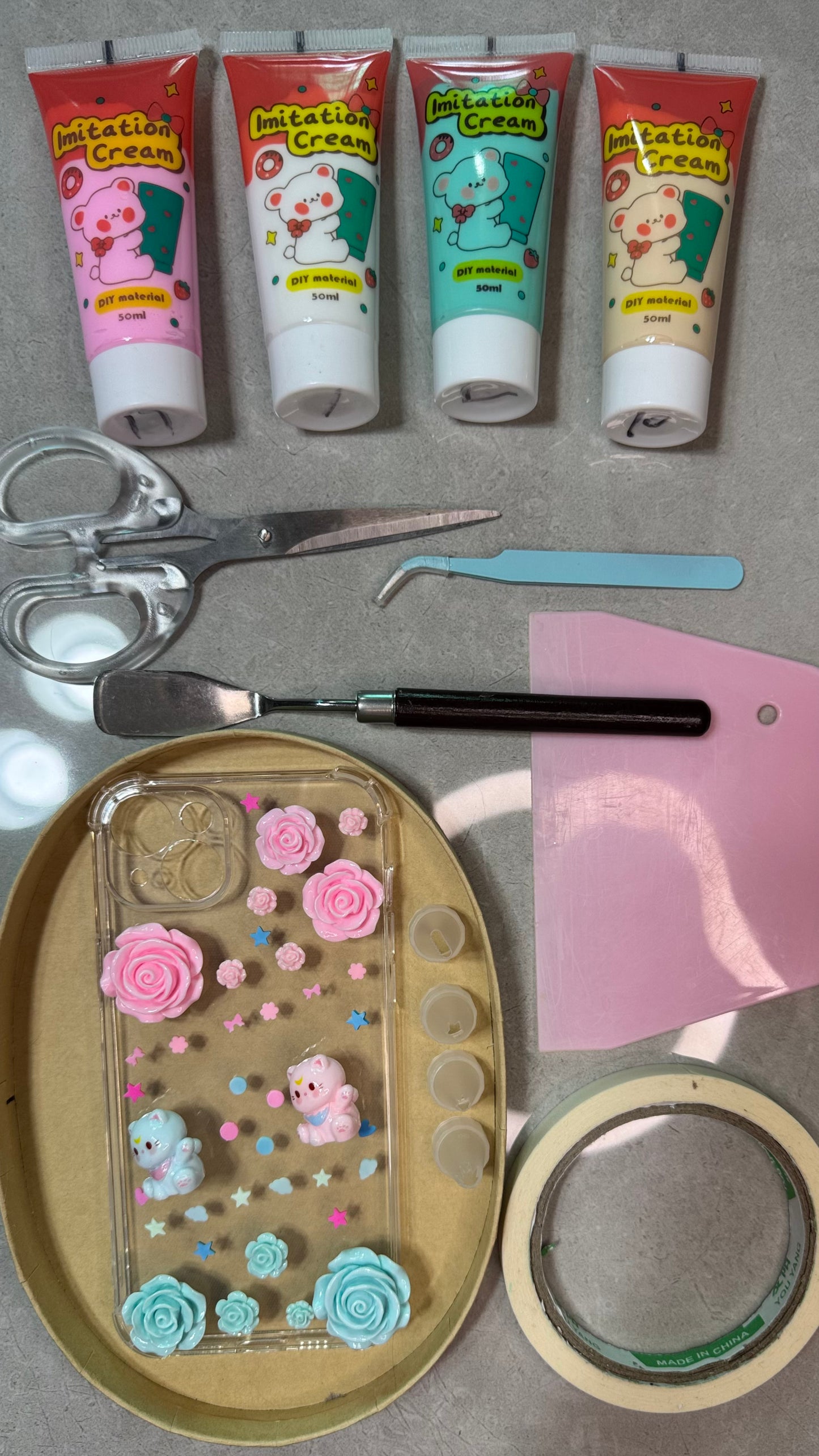 Handmade Kawaii Decoden Phone Case – 3D Pastel Whipped Cream Cat Design