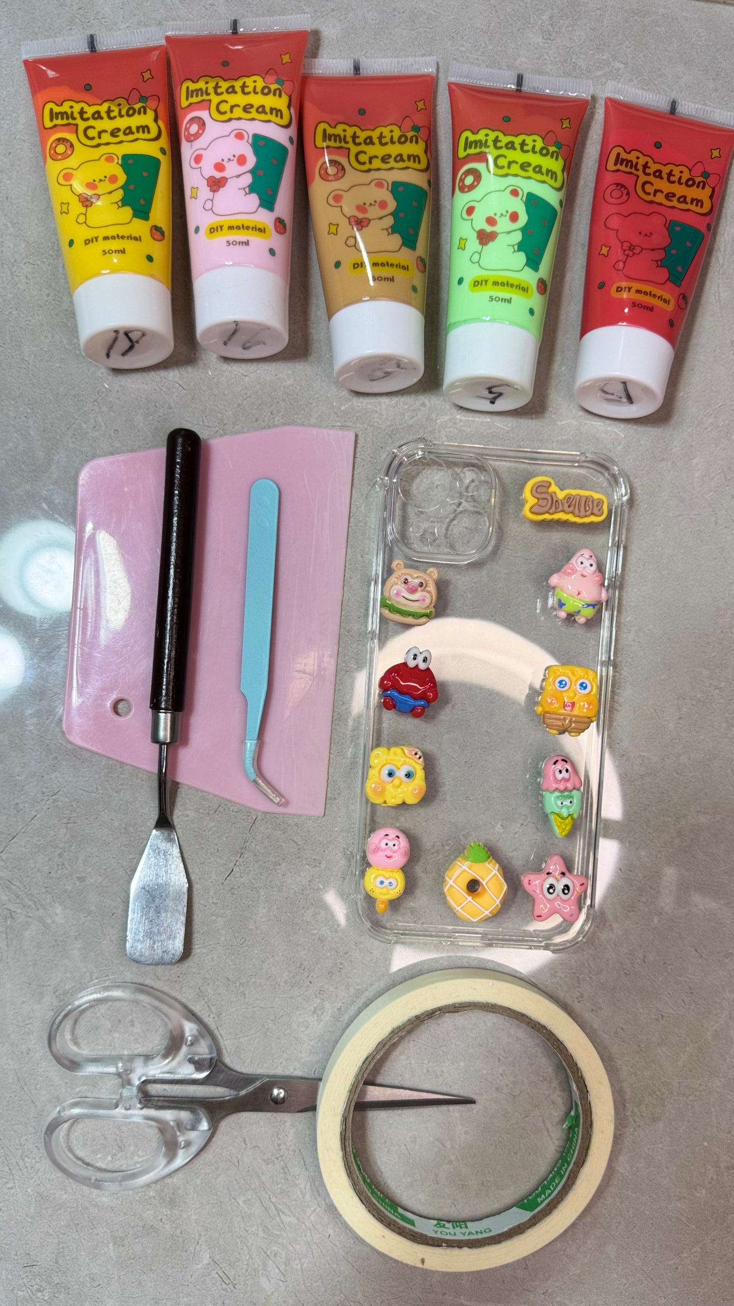 Sponge Style Kawaii Phone Case – Handmade 3D Whipped Cream Cartoon Design
