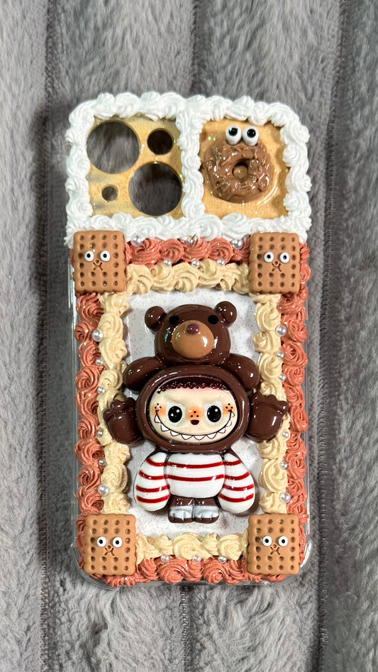 Handmade Labubu Cream Phone Case | Pop Mart Kawaii Art โข Custom Phone Accessory