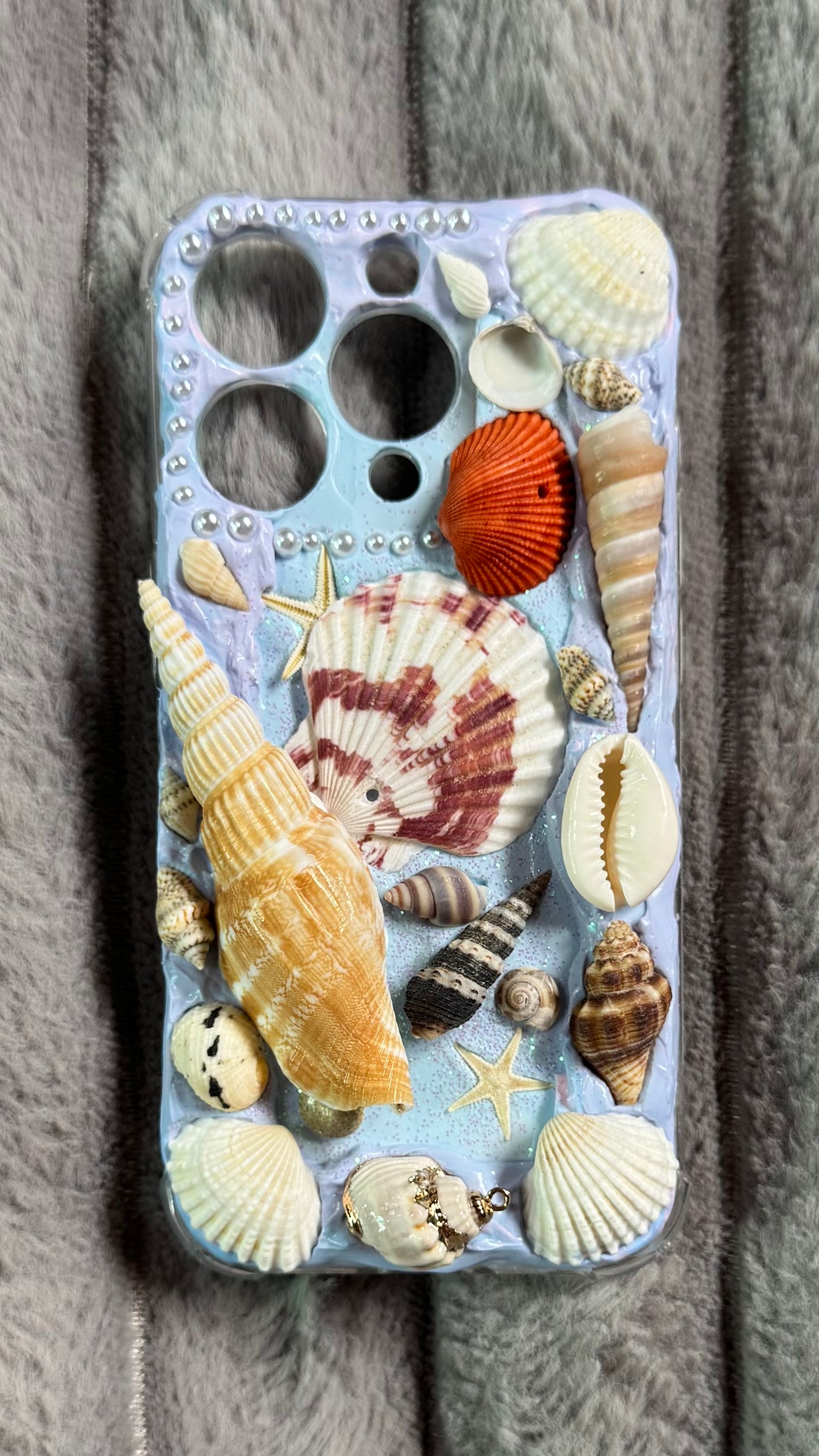 Ocean-Inspired Handmade Seashell Whipped Cream Phone Case – Custom Beach Aesthetic