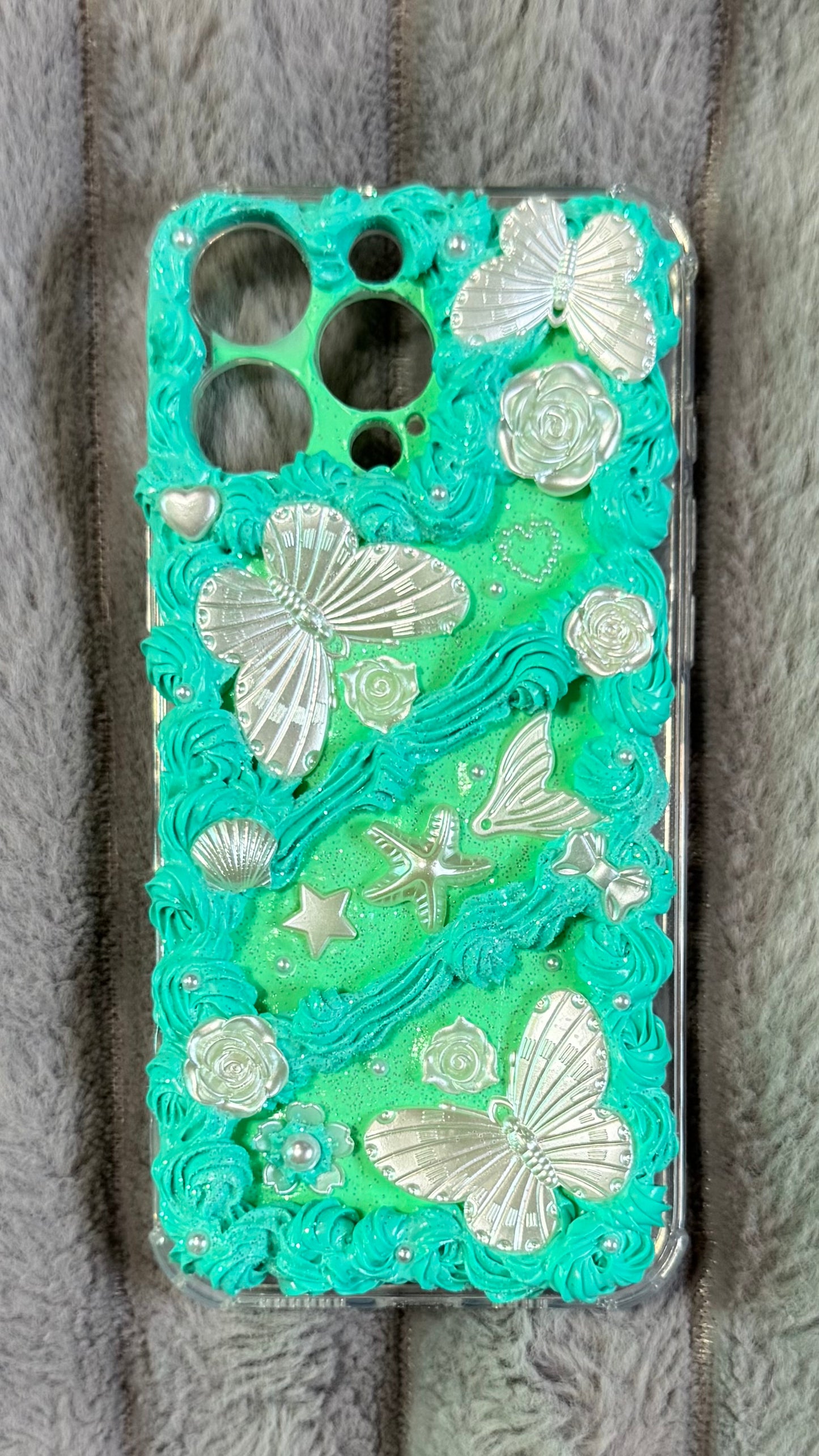 Handmade Turquoise Buttercream Phone Case | Ocean-Inspired Bling & Custom Whimsy for Your Device