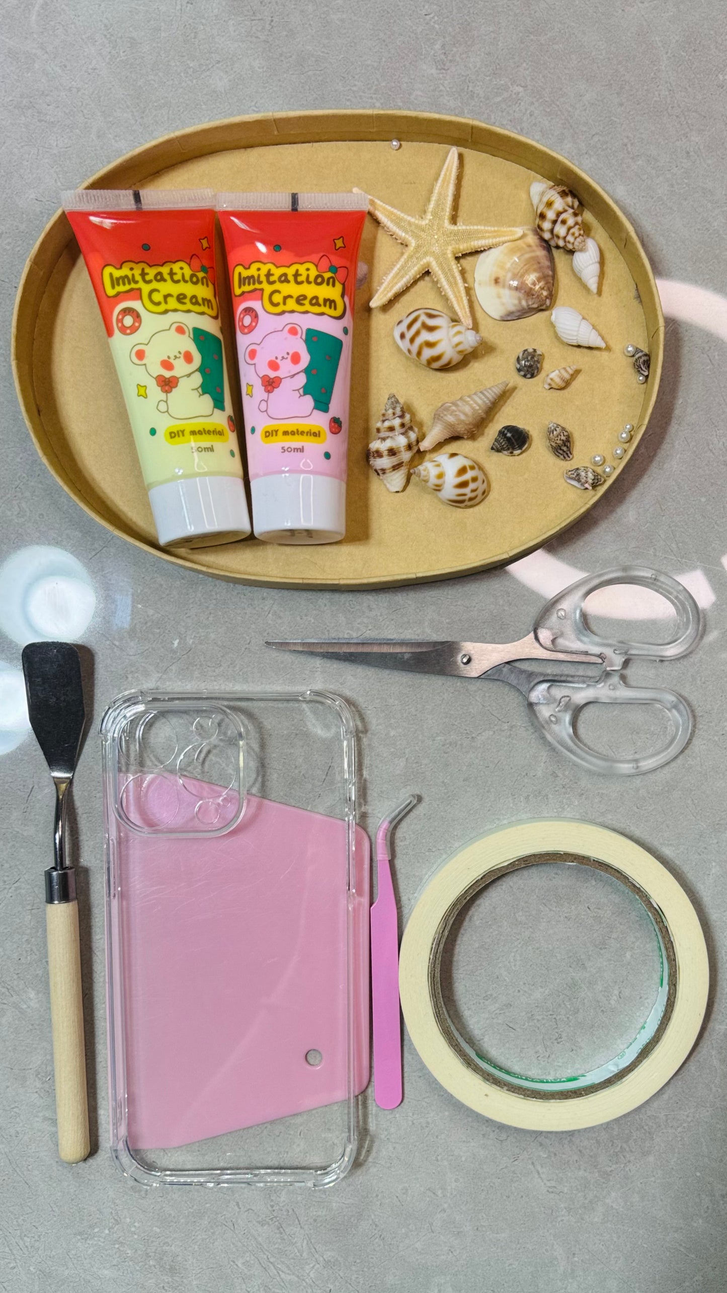 Handmade Ocean Cream Phone Case with Real Seashells & Starfish – Pastel Aesthetic