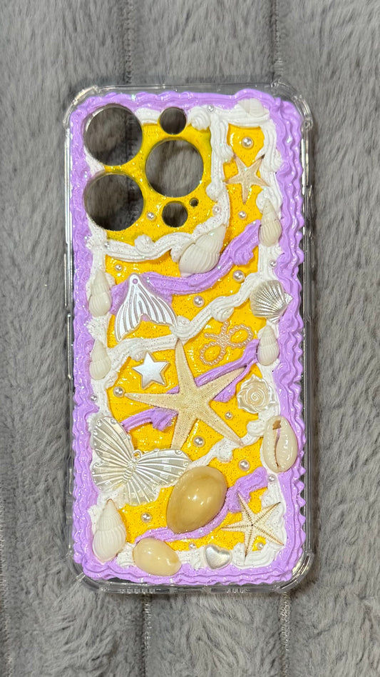 Ocean Breeze Handmade Whipped Cream Phone Case – Starfish, Shells & Pearls