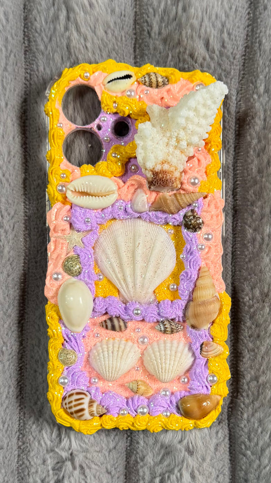 Handcrafted Ocean Dream Cream Whipped Seashell Phone Case – Colorful 3D Beach Vibes
