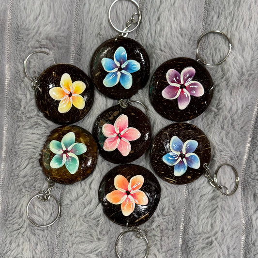 Hand-Painted Coconut Shell Flower Keychains 004