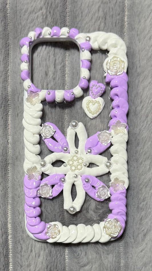 Lavender Pearl Whipped Cream Floral Phone Case