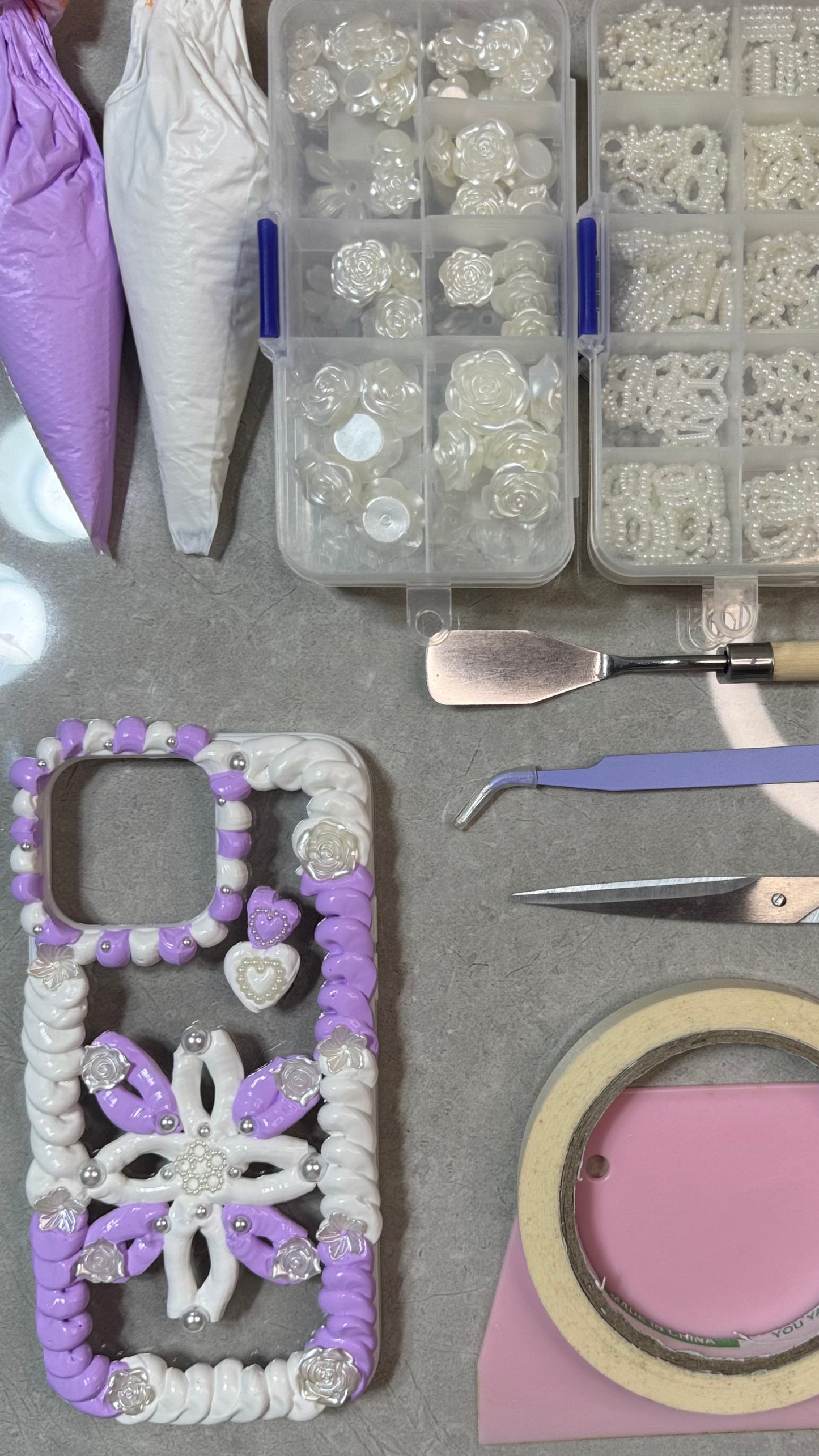 Lavender Pearl Whipped Cream Floral Phone Case.materials