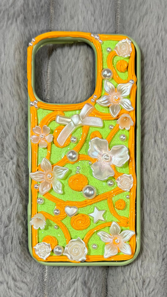 Neon Citrus Blossom 3D Floral Handmade Luxury Phone Case.2