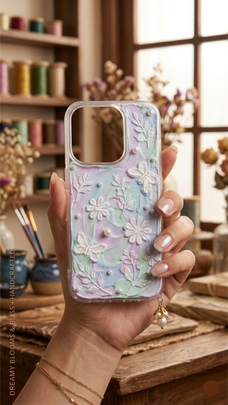 Pastel Butterfly & Floral 3D Embroidery Decoden Case