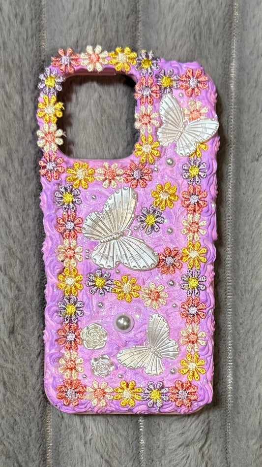 Purple Floral Whipped Cream Phone Case with Butterflies.2