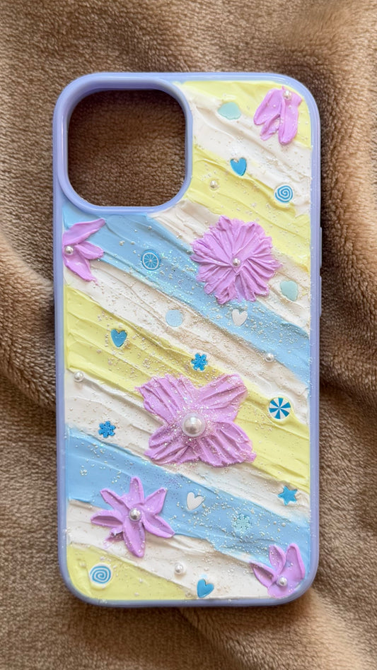 Coque de téléphone faite main avec colle crème « Vibrant Bloom »