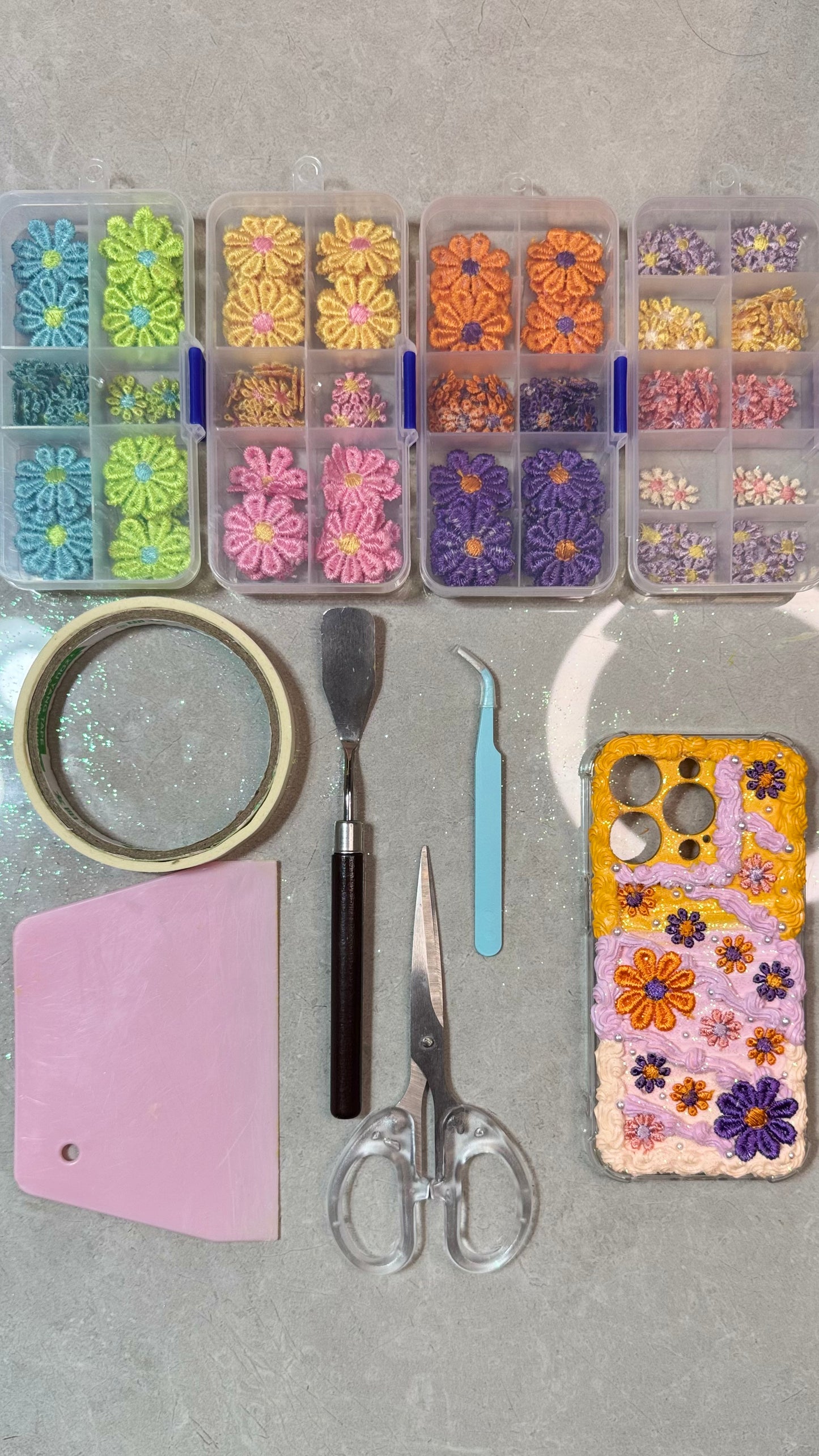 Sunset Bloom Creamy Phone Case – Handmade Retro Floral Charm.materials