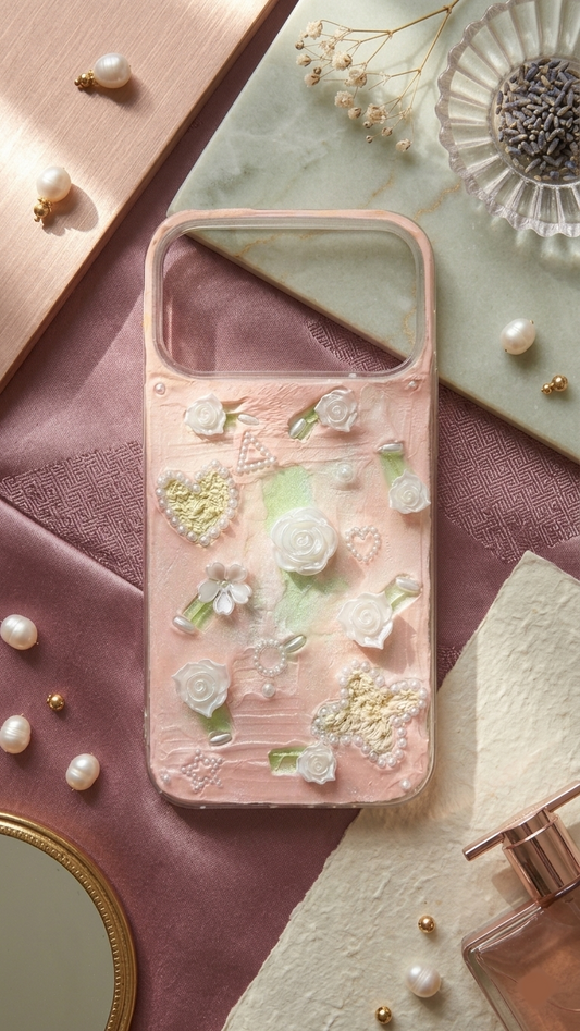 Coque de téléphone faite main avec colle crème « Vibrant Bloom »