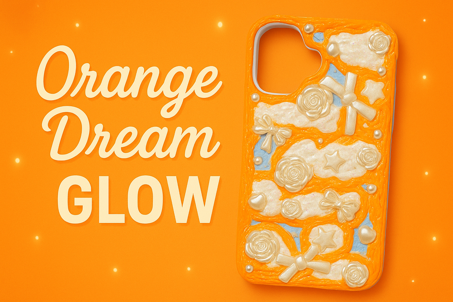 Whimsical Orange Dream | Handmade Pearl & Bow Cream Phone Case.ins
