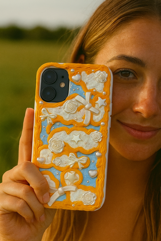 Embrace Joy with the Whimsical Orange Dream Handmade Pearl Bow Cream Phone Case