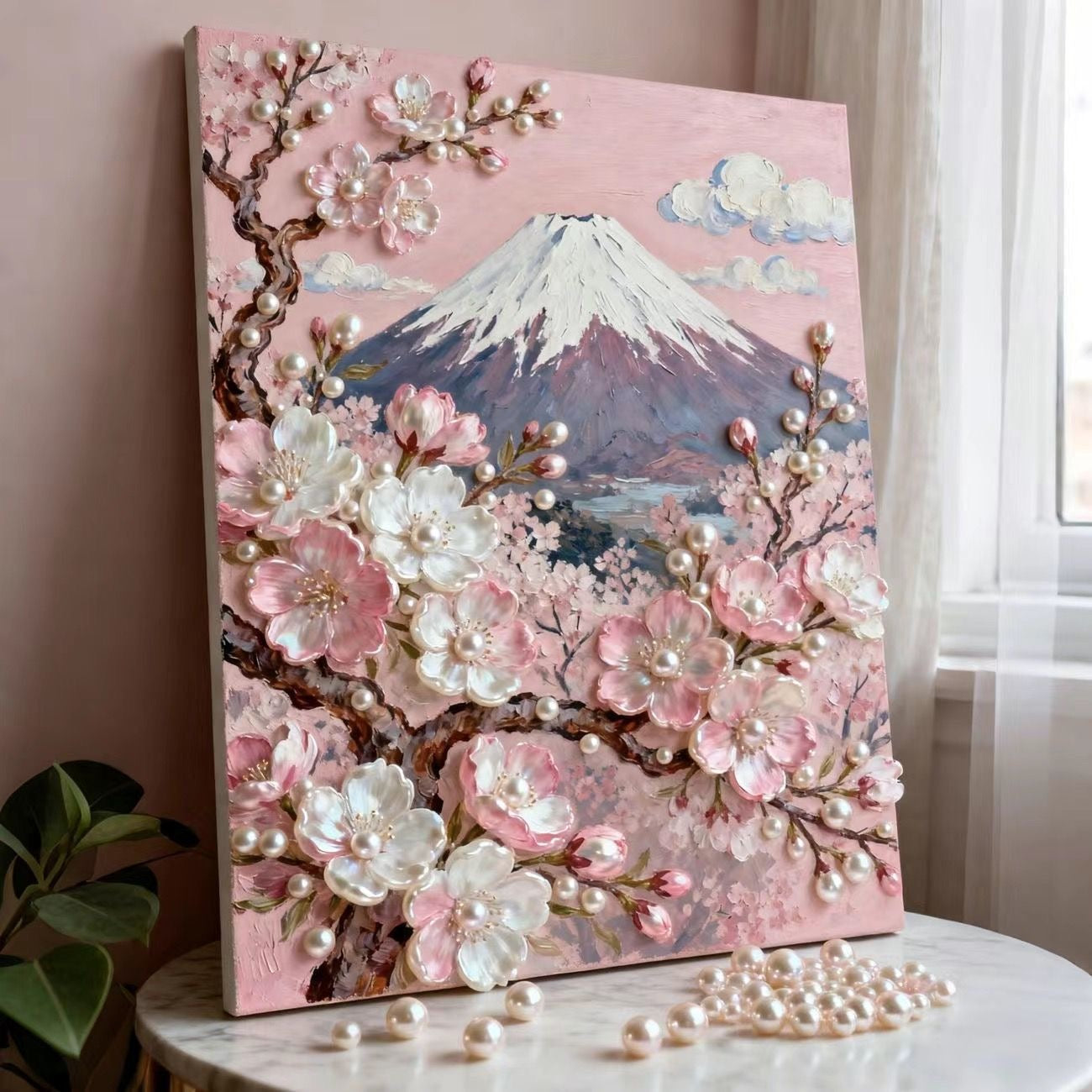 Luxury Hand-Placed Pearl 3D Relief Wall Art