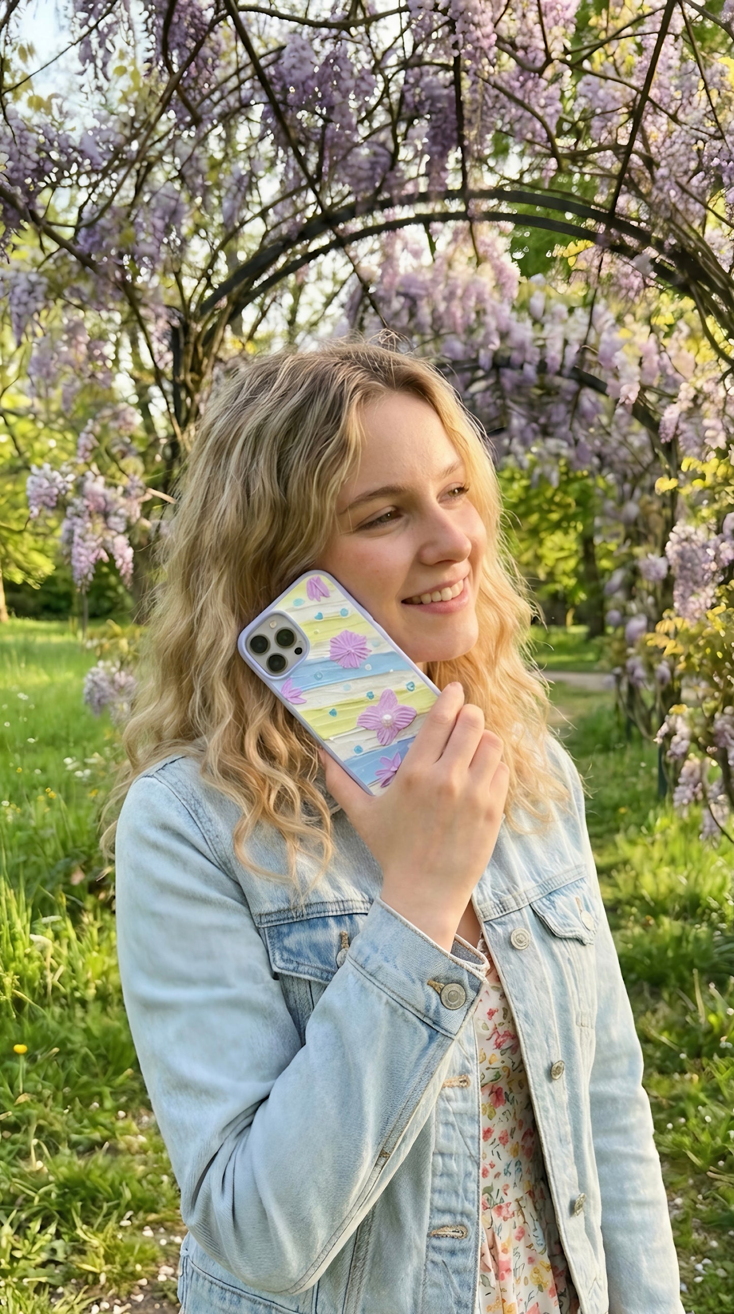 Romantic Lavender Bloom Handmade Cream Phone Case