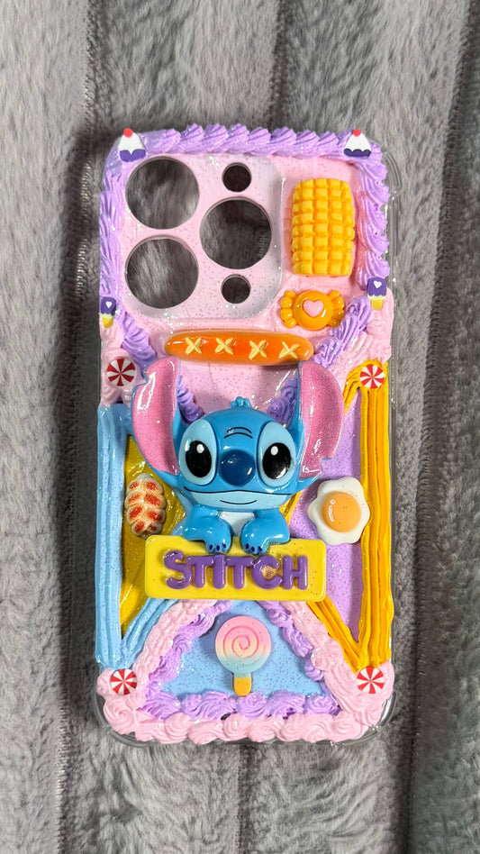 Handmade 3D Stitch Whipped Cream Phone Case – Kawaii Dessert Style for iPhone