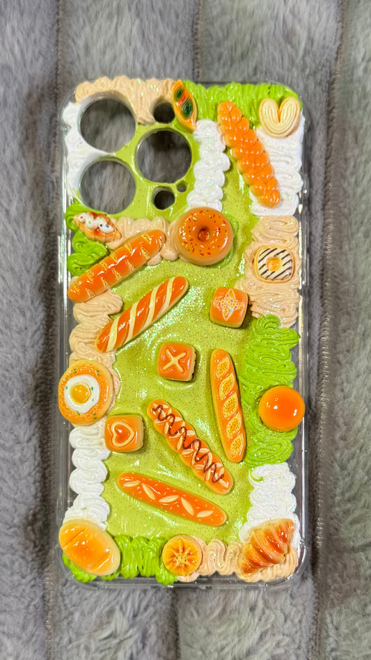 Handmade Bakery-Themed Cream Glue Phone Case – Cute Bread & Pastry Design