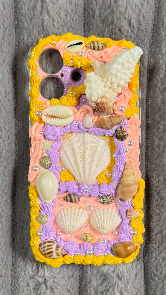 Handcrafted Ocean Dream Cream Whipped Seashell Phone Case – Colorful 3D Beach Vibes