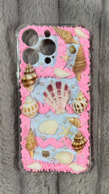 ✨ Ocean Dream Pink Seashell Whipped Cream Phone Case – Handmade Coastal Aesthetic for iPhone & Samsung