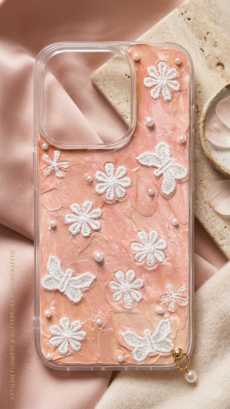 3D Butterfly Floral Creamy Case | Aesthetic Handmade Cover