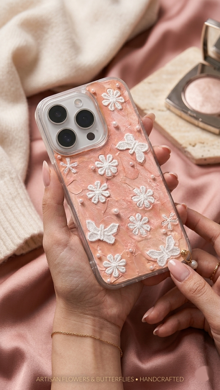 3D Butterfly Floral Creamy Case | Aesthetic Handmade Cover