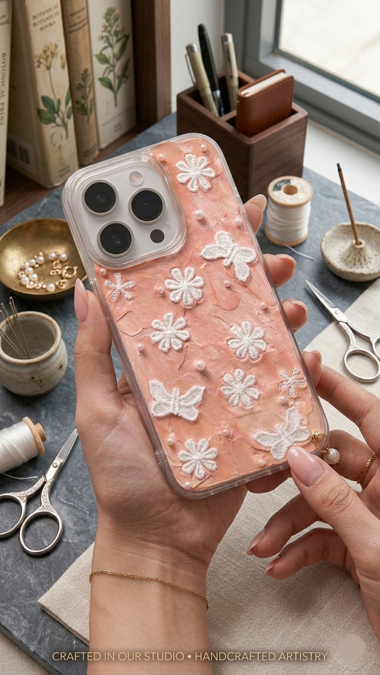 3D Butterfly Floral Creamy Case | Aesthetic Handmade Cover