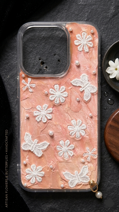 3D Butterfly Floral Creamy Case | Aesthetic Handmade Cover