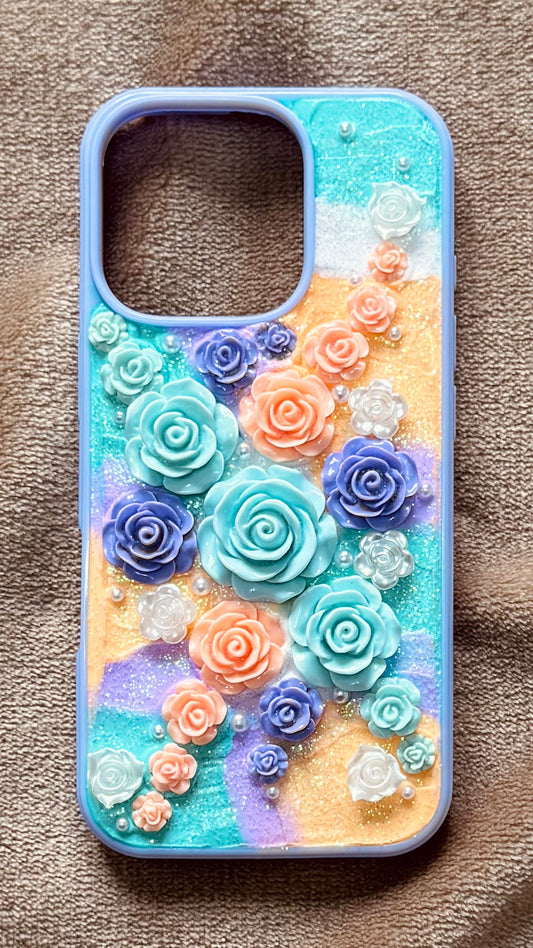 3D Pastel Dreamscape Rose Decoden Case – Handmade Floral Luxe